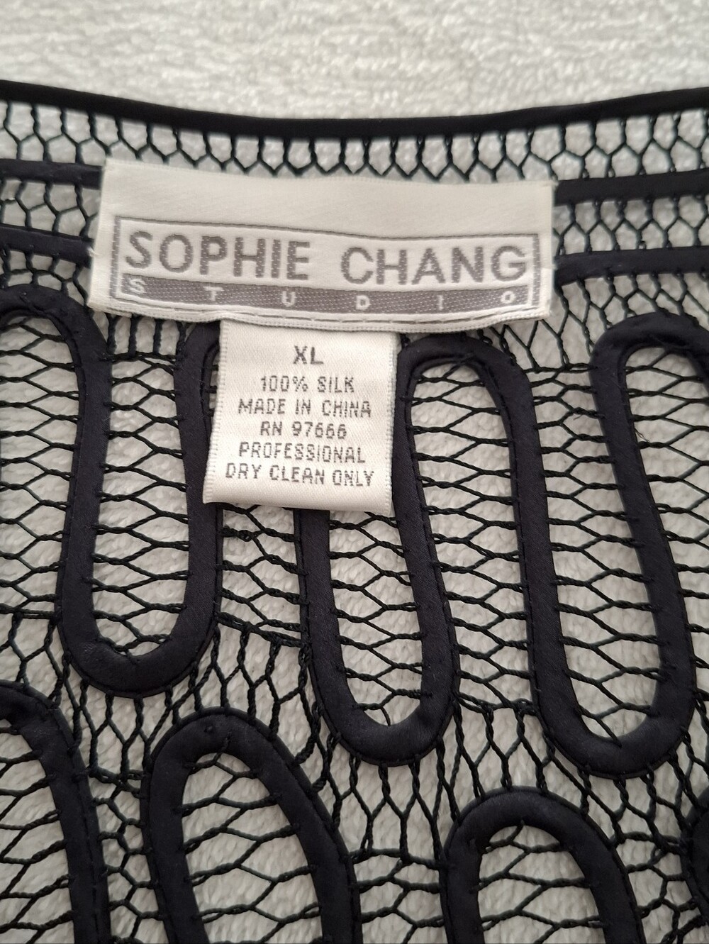 Vintage Sophie Chang Studio 100% Silk Soutache Mesh Bolero/Shrug Black XL - Picture 4 of 7
